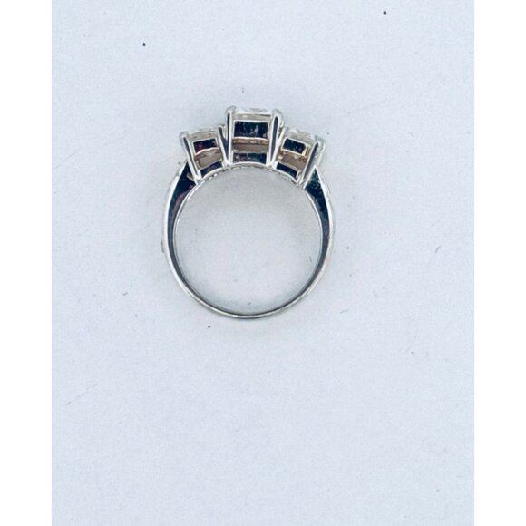 Vintage Estate Sterling Silver 925 3-Stone Cubic Zirconia Wedding Band Ring Sz 7 - Picture 4 of 10